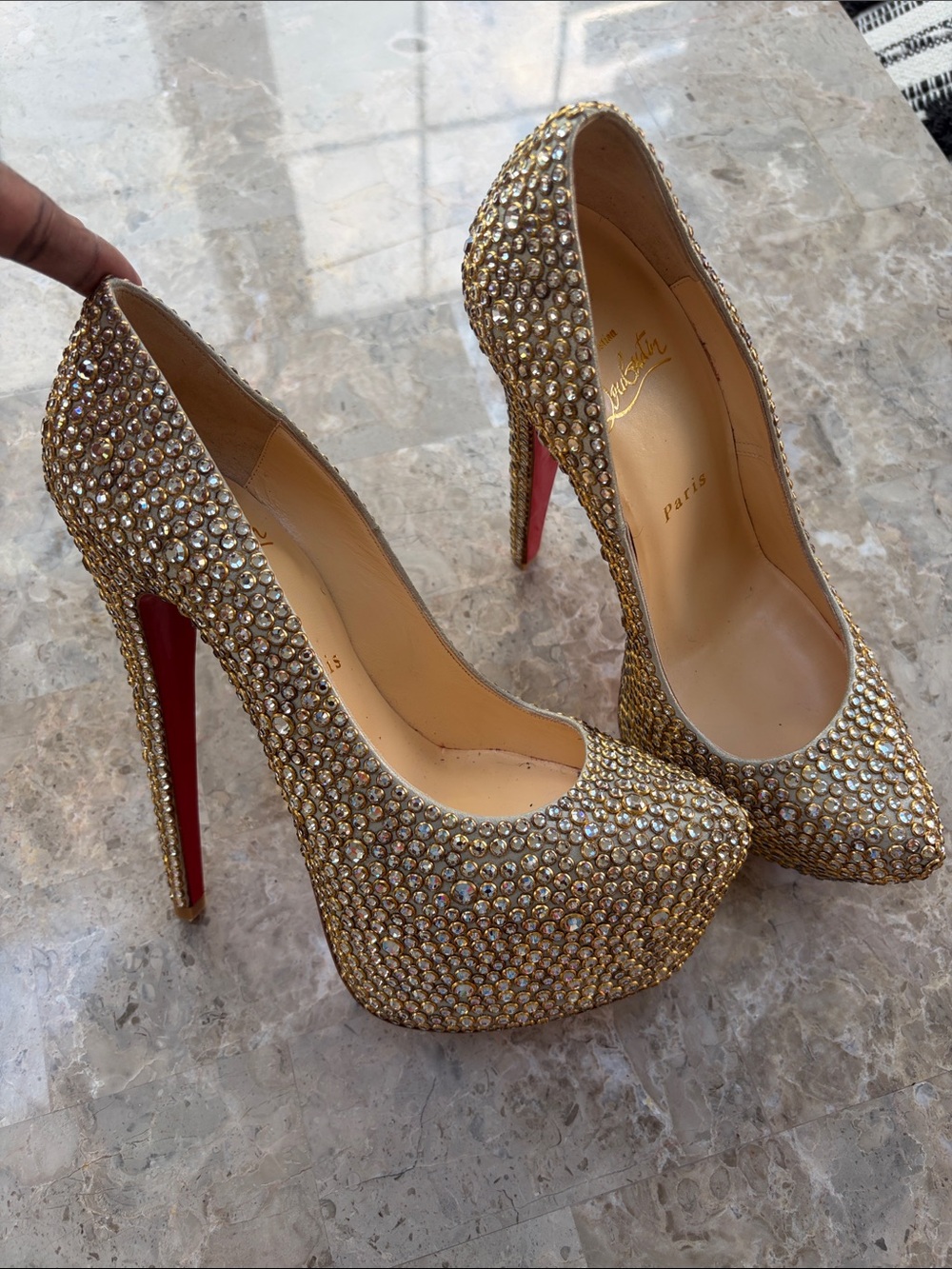 Christian Louboutin Daffodile Strass Gold Sz. 38